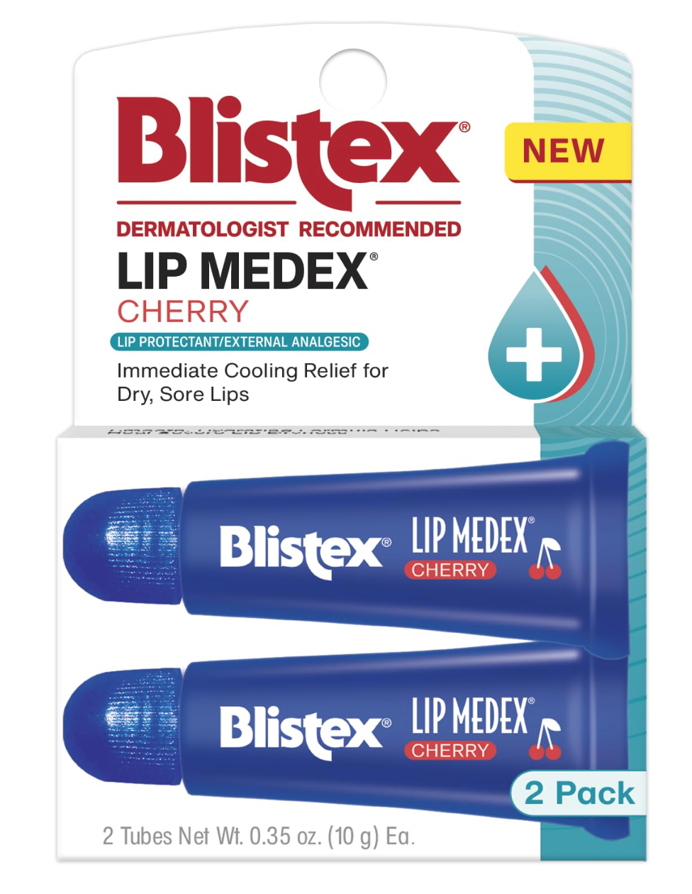 Blistex Lip Medex Cherry 2 Count, 0.35 oz Advanced Hydration, Medicated Relief with Cooling, Soothes & Protects, Restores Healthy Moisture to Lips