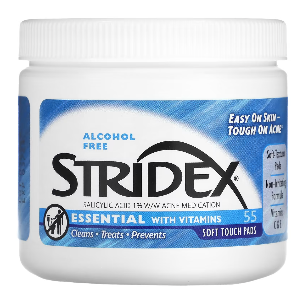 Stridex, Essential with Vitamins, Alcohol Free, 55 Soft Touch Pads
