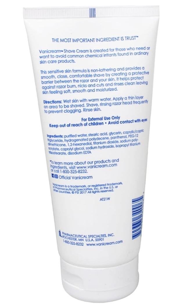 Vanicream Shave Cream ,Fragrance, and Gluten Free , For Sensitive Skin , 6 Ounce