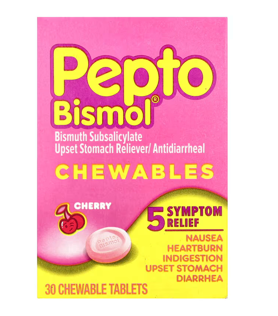 Pepto Bismol, Chewables, Cherry, 30 Chewable Tablets