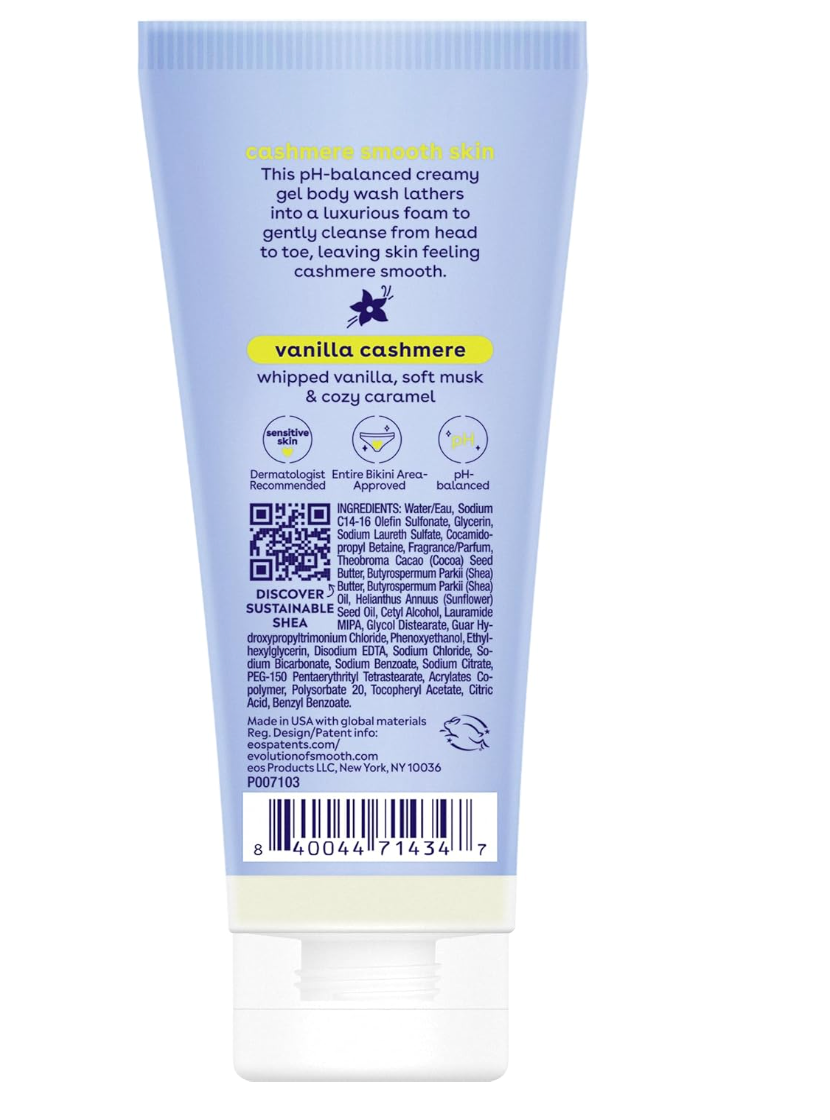 eos Travel Vanilla Cashmere Body Wash – Hydrating Mini Body Wash, 2.5 fl oz