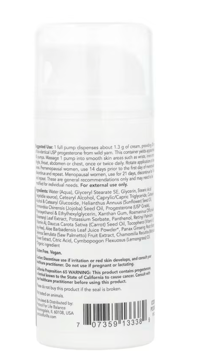 Protocol for Life Balance, Progesterone, Balancing Skin Cream, Unscented, 3 oz (85 g)