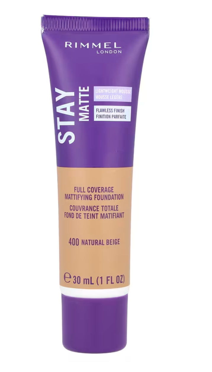 Rimmel London, Stay Matte, Full Coverage Mattifying Foundation, 400 Natural Beige, 1 fl oz (30 ml)