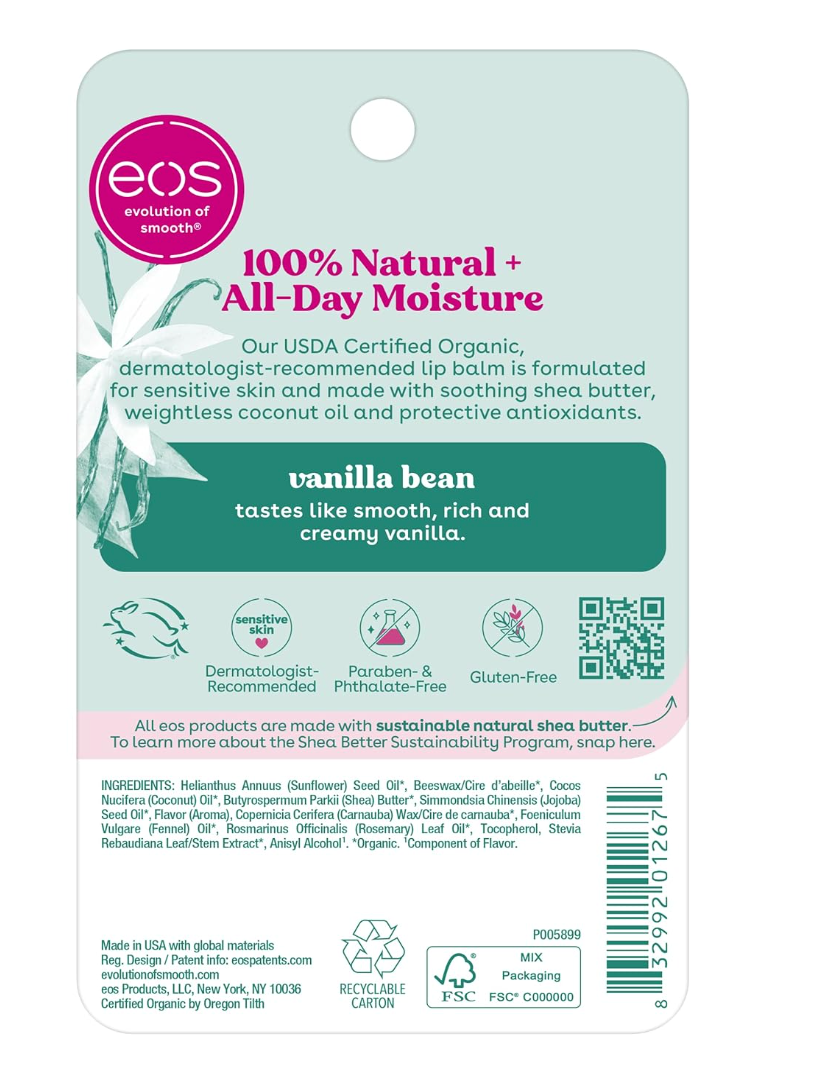 eos Organic Lip Balm Sticks – Vanilla Bean (2-Pack)