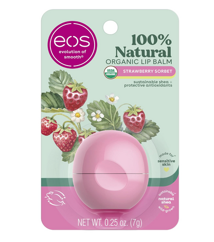 EOS 100% Natural & Organic Lip Balm, Strawberry Sorbet, All-Day Moisture, 0.25 oz